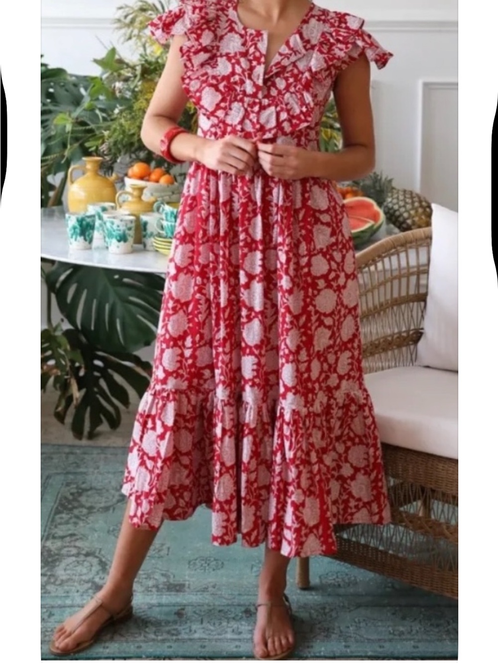 Mille Clementine dress-Red Zumba Floral Ruffle Midi Dress - Women's Summer Dress